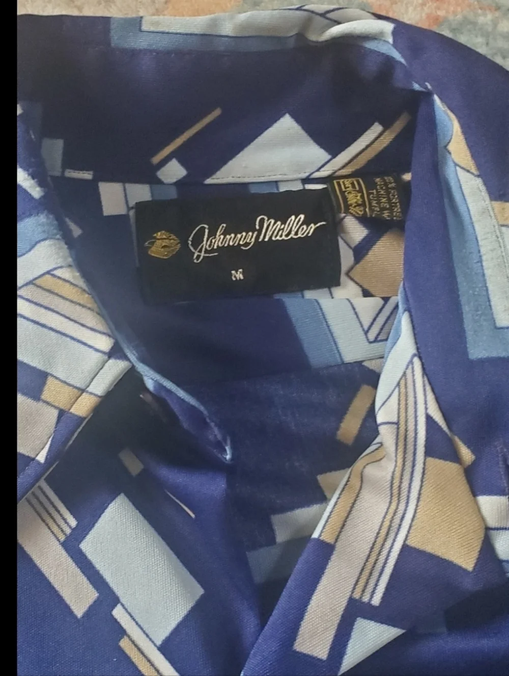Johnny Miller Geometric Print Blue Button-Up Shirt NWOT